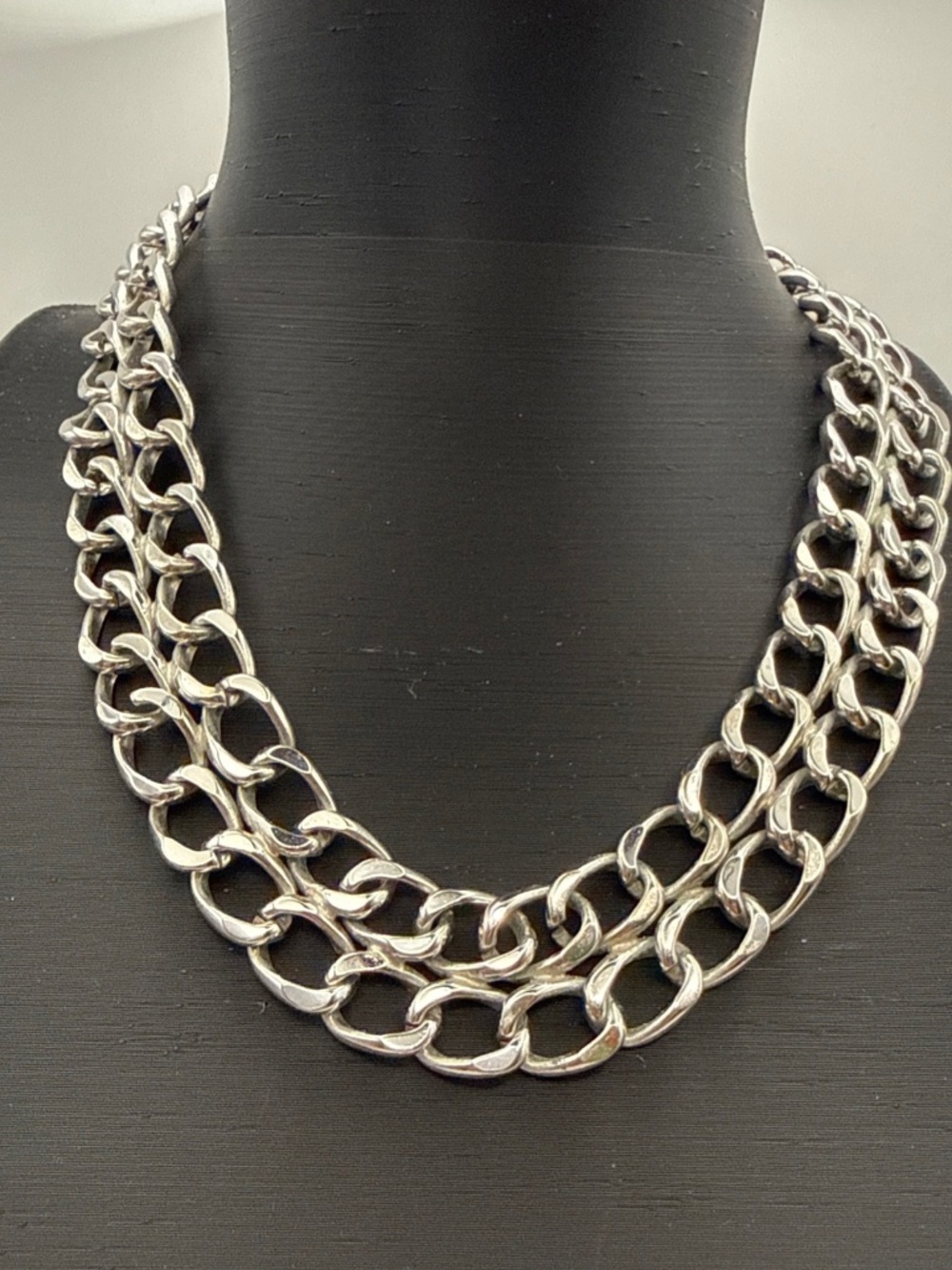 Vintage 80's Damon Silver Tone Chunky Wide Double Curb Link Necklace 18"